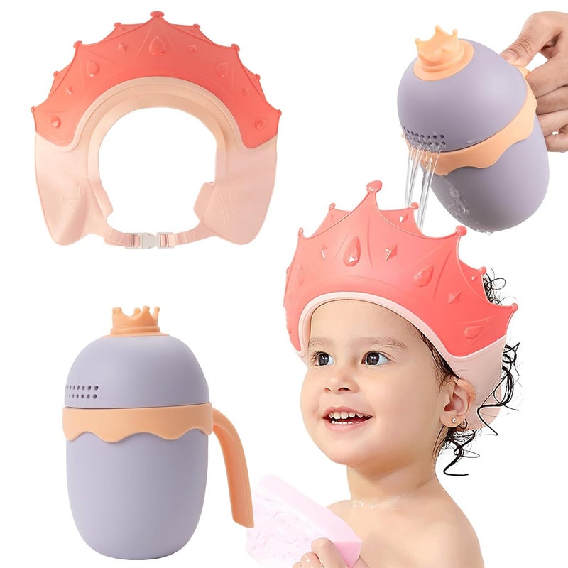 FUNUPUP Baby Shower Cap for Kids with Bath Rinse Cup, Adjustable Toddler Hair Washing Shield Hat Baby Bath Visor Shampoo Hat for Toddlers 6M-9T, Pink - Image 1